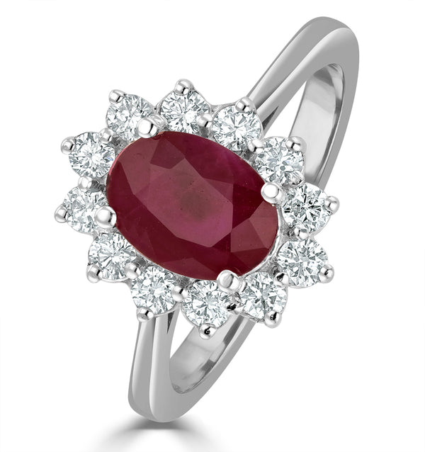Ruby 1.35ct And Diamond 0.50ct 18K White Gold Ring